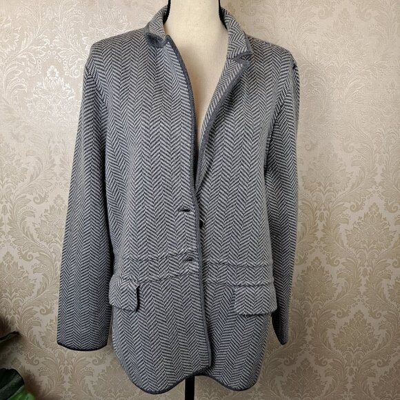 Talbots Plus Petites Size 2XP Two Tone Gray Jacket Merino Wool Chevron Stripes - Picture 1 of 12